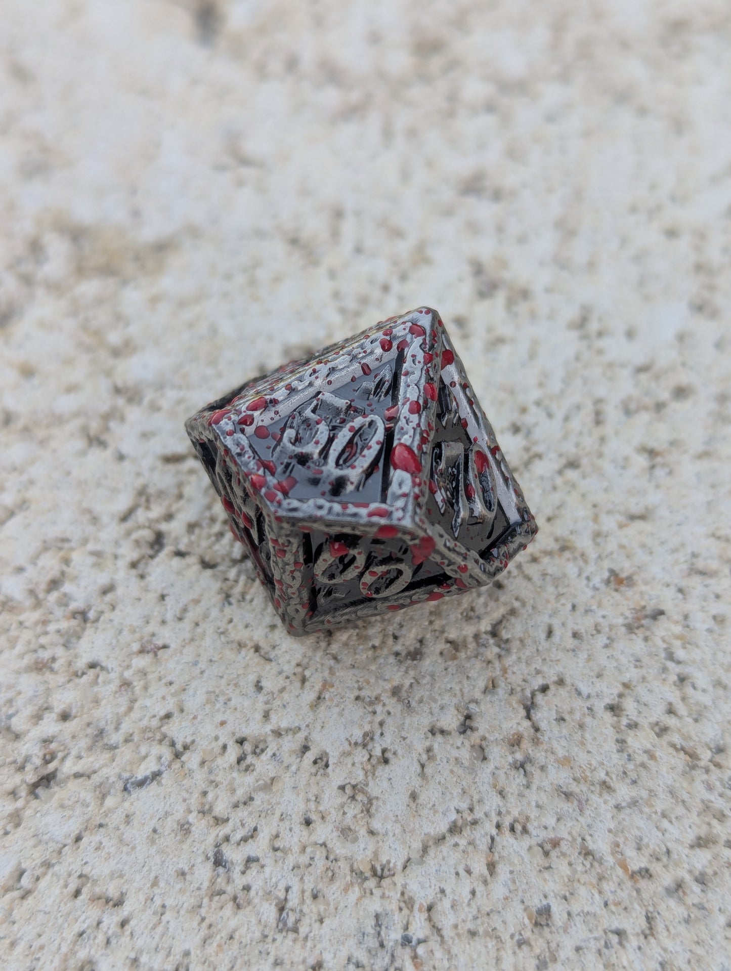 Dice Set - Premium Metal Dice - 7 Dice RPG Set - Blood Splatter