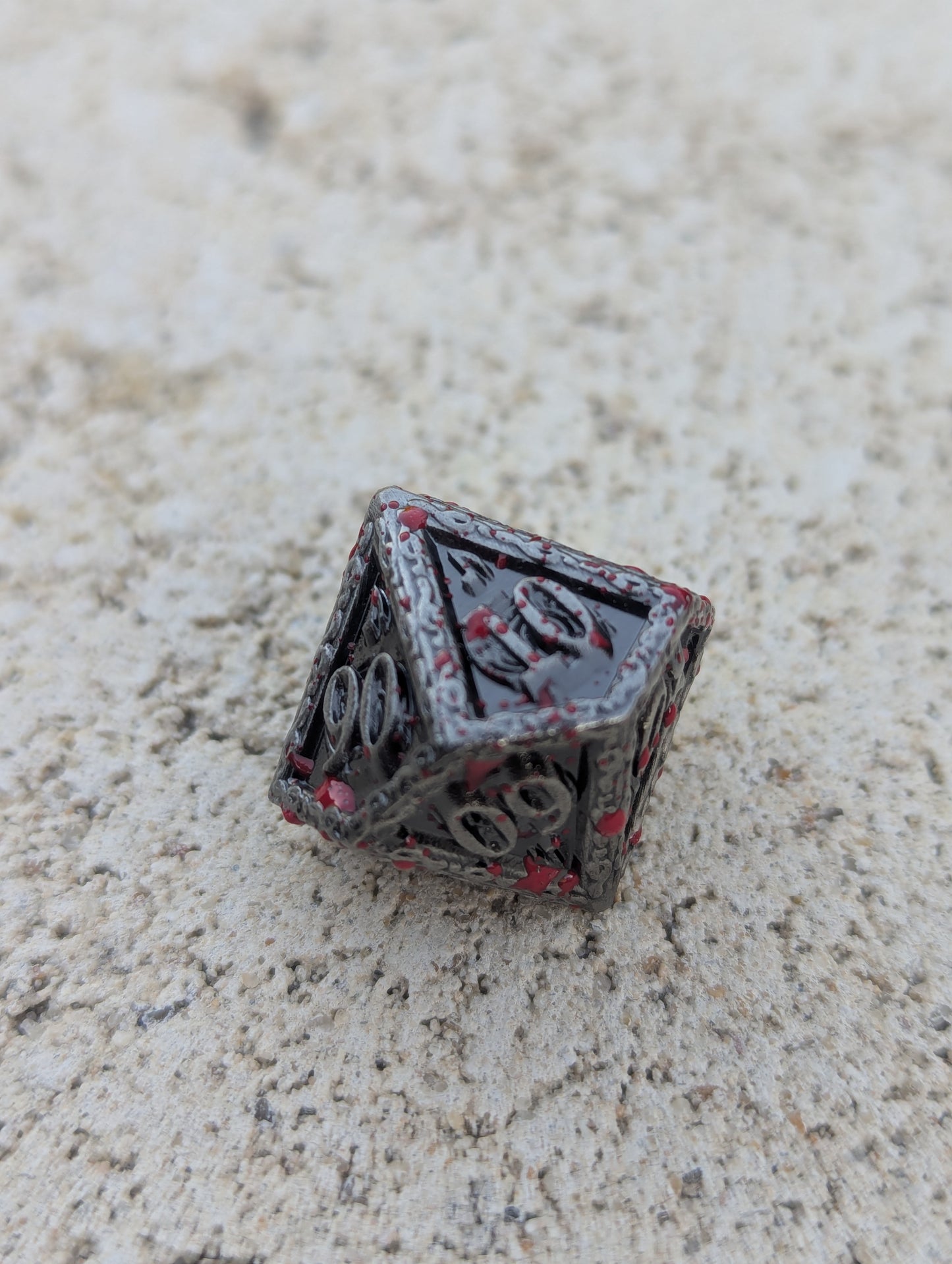 Dice Set - Premium Metal Dice - 7 Dice RPG Set - Blood Splatter