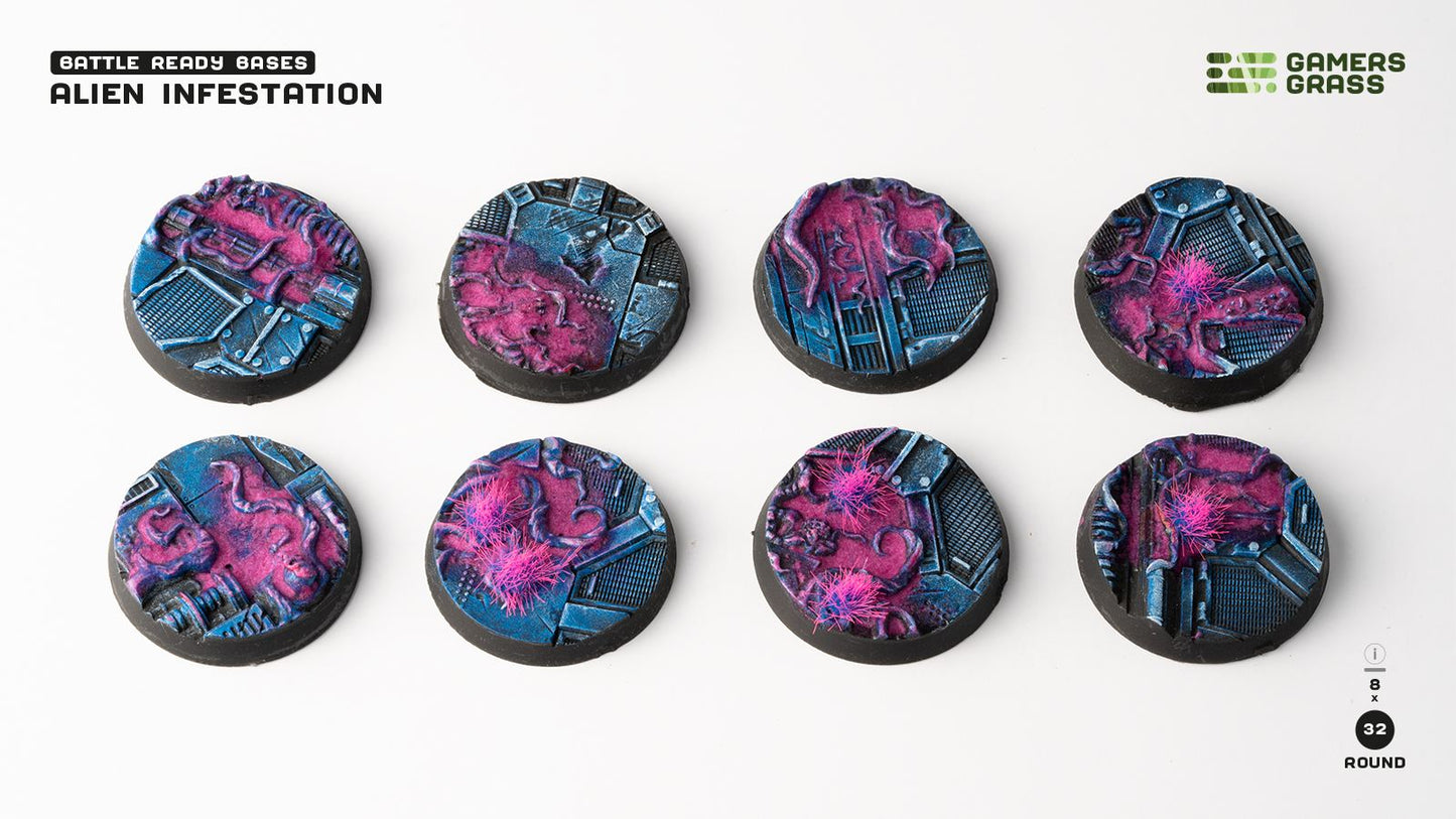 Gamers Grass - Battle Ready Bases - Alien Infestation - Round 32mm