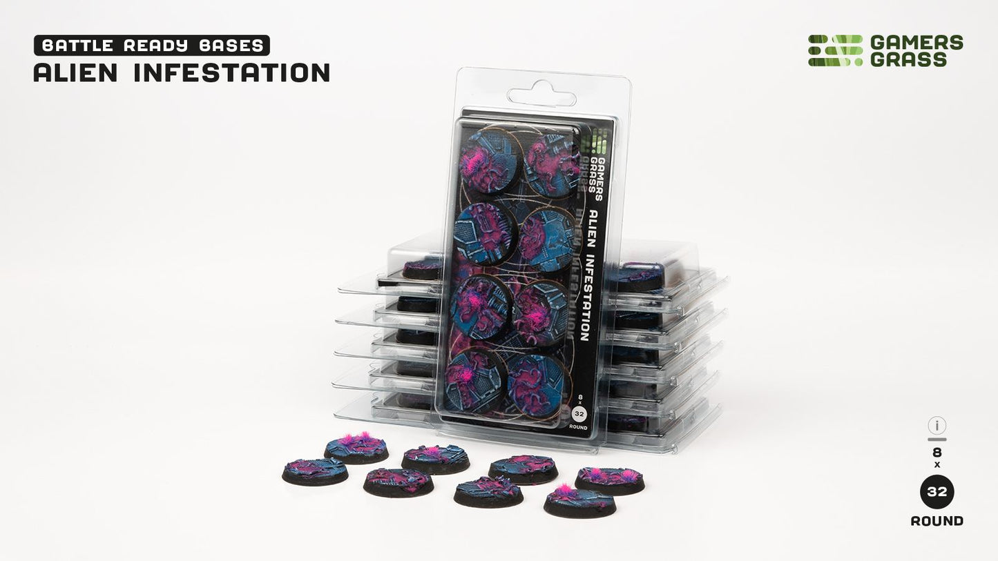 Gamers Grass - Battle Ready Bases - Alien Infestation - Round 32mm