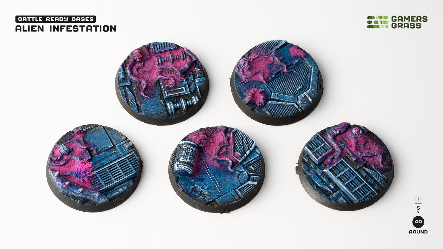 Gamers Grass - Battle Ready Bases - Alien Infestation - Round 40mm