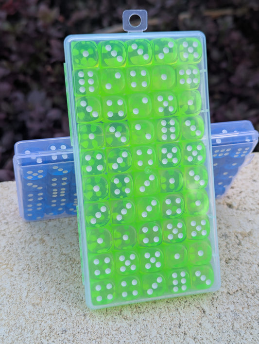 Dice Set - Plastic Dice - 12mm D6 - 50 Pack - Light Green