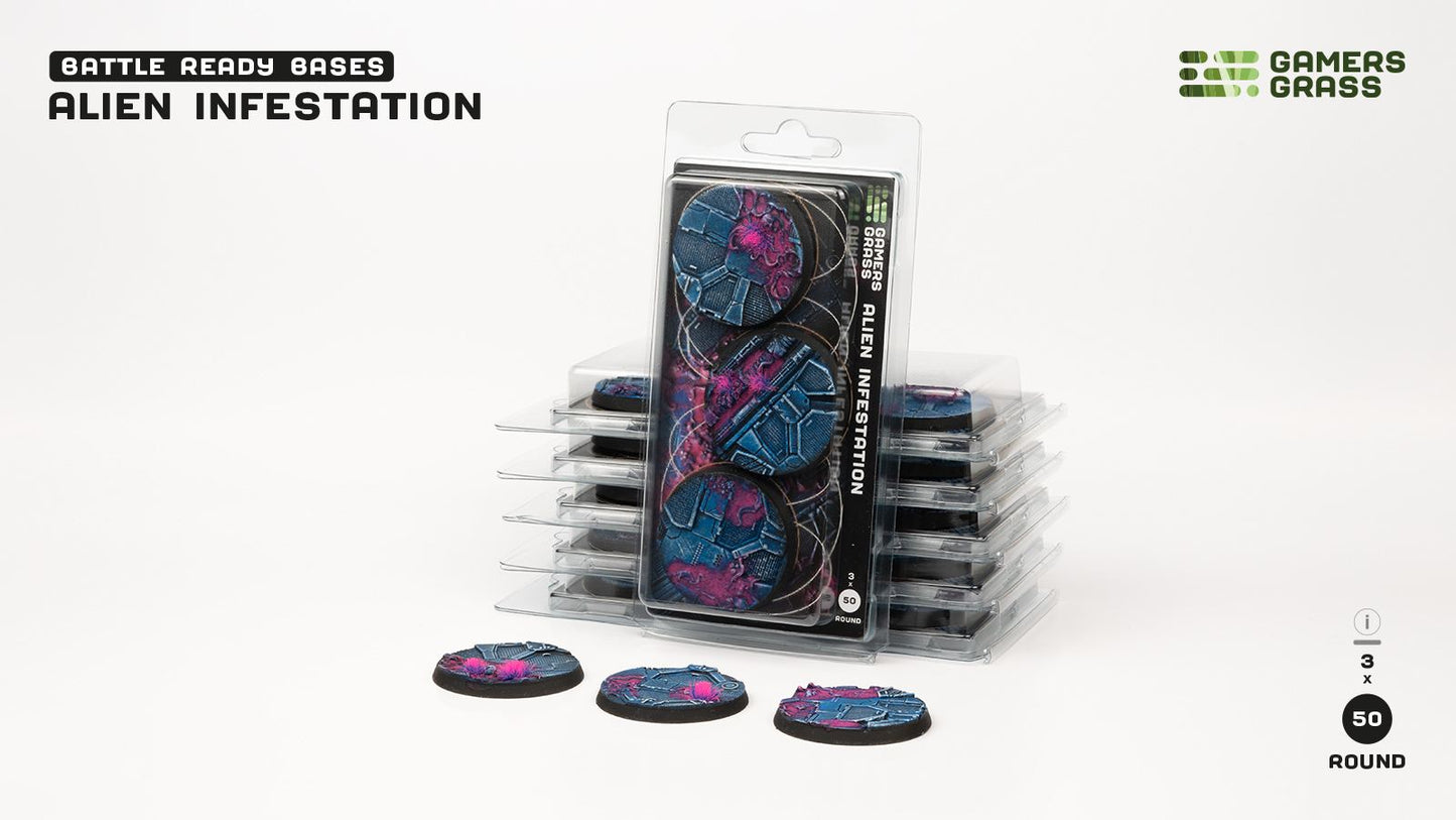 Gamers Grass - Battle Ready Bases - Alien Infestation - Round 50mm